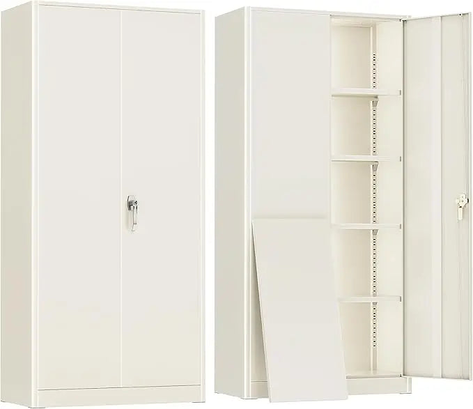 Metal Storage Cabinet With Locking Doors And Adjustable Shelves
