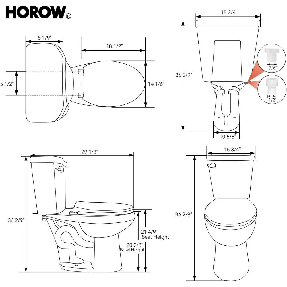 21 Inch Tall Toilets, Extra High Toilets with Comfort Chair Height Seat, 1.28 GPF Single Flush Two-Piece Toilet, 12" Rough In El by S And B Enterprise
