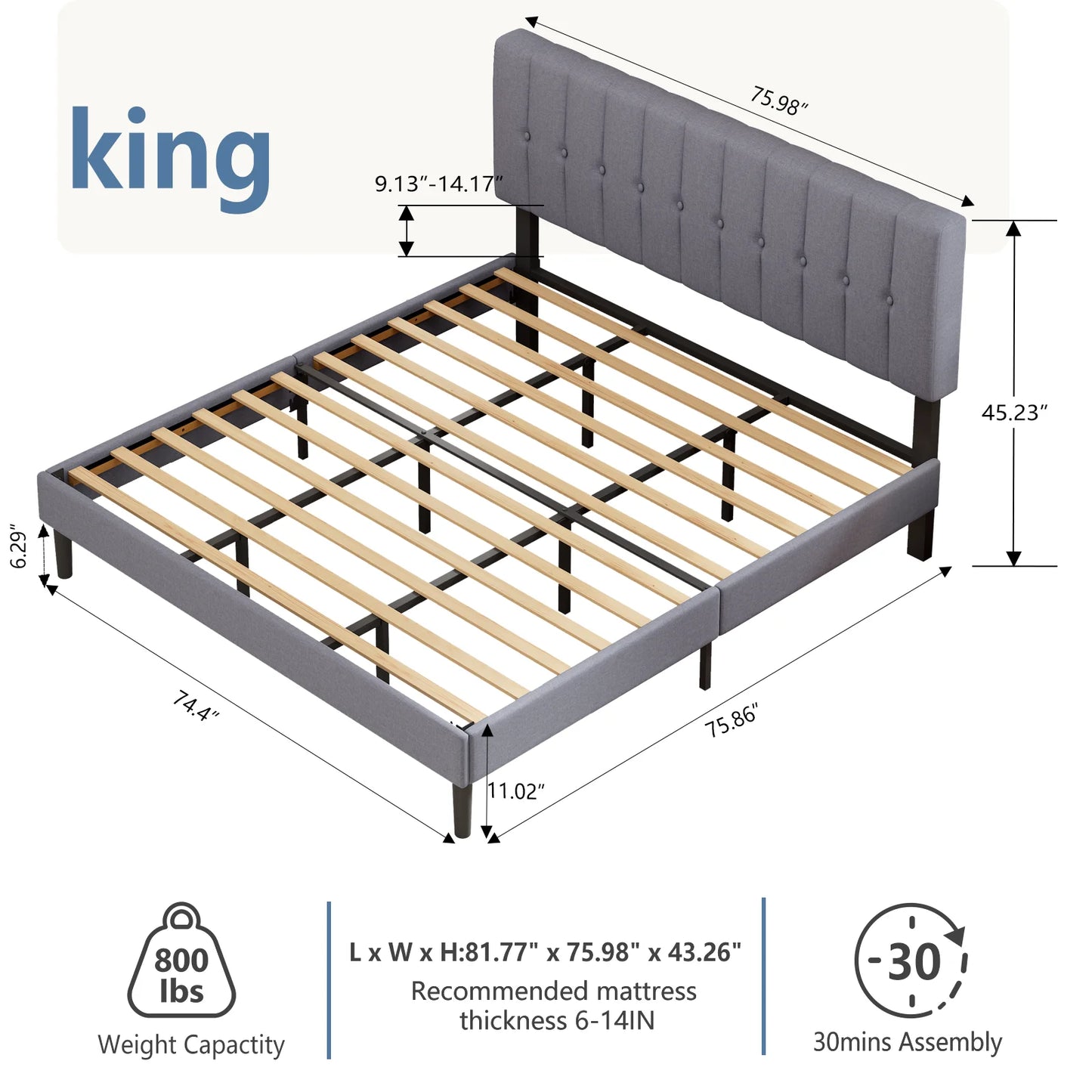 JHK Wooden Upholstered Platform Bed With Adjustable Headboard by S And B Enterprise