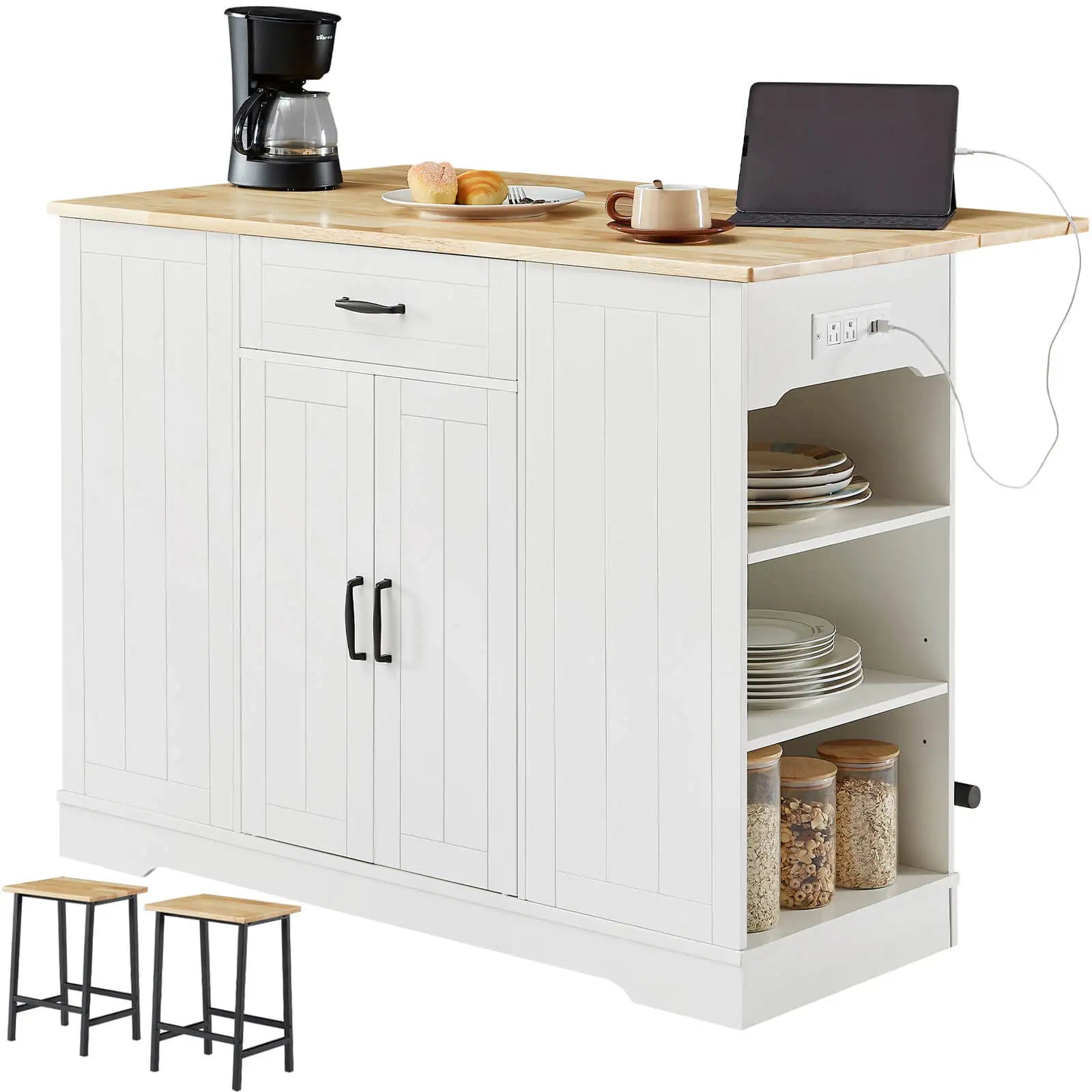 ONBRILL Stationary Kitchen Island With Storage And Two Chairs by S And B Enterprise