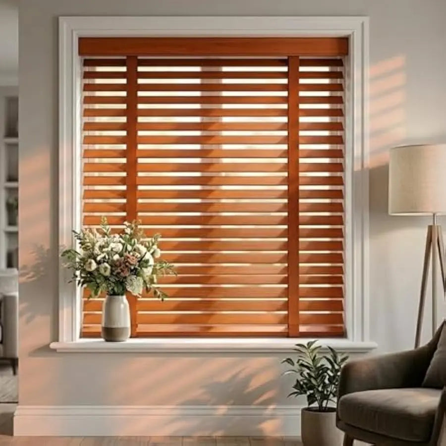 2" Real Wood Blinds Cordless 35x36in 35x48in 35x 60in, Horizontal Window Blinds for Kitchen Bathroom, Privacy Room Darkening Woo by S And B Enterprise
