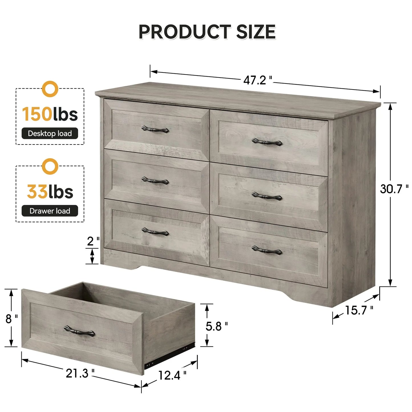 Studyset 6 Drawer Wood Dresser For Bedroom And Living Room by S And B Enterprise