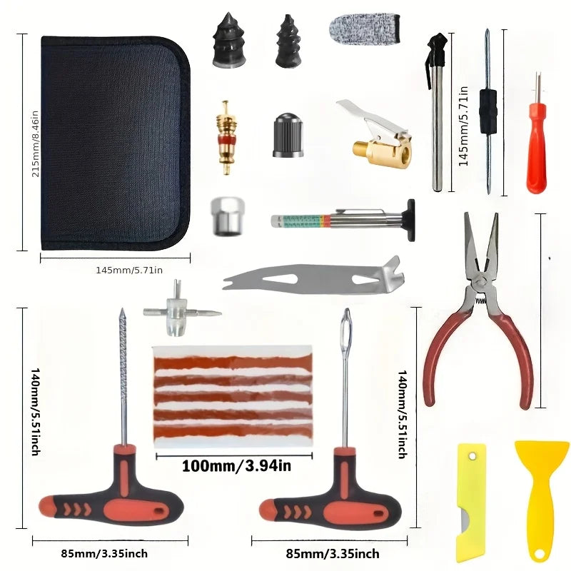 Car Motorcycle Tire Repair Kit 132 Piece Puncture Emergency Set by S And B Enterprise