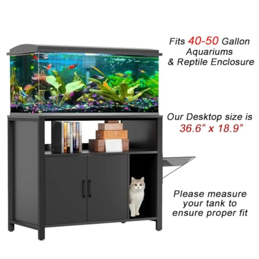 Breeder Tank Stand With Hidden Cat Litter Cabinet And Perch