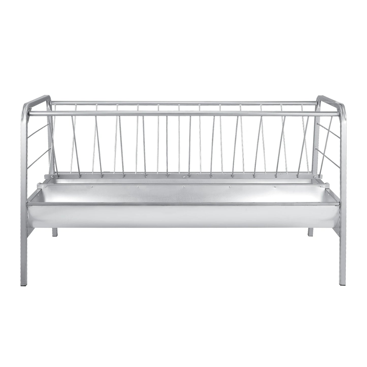 SucceBuy stainless steel livestock hay feeder, 80-Gal capacity, 57.9 in long, 2-in-1 pasture feeding design
