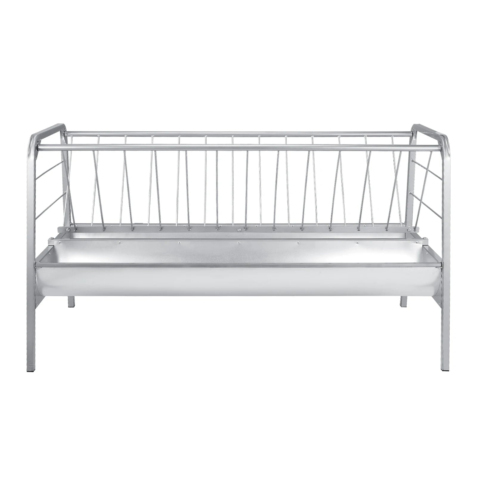 SucceBuy stainless steel livestock hay feeder, 80-Gal capacity, 57.9 in long, 2-in-1 pasture feeding design