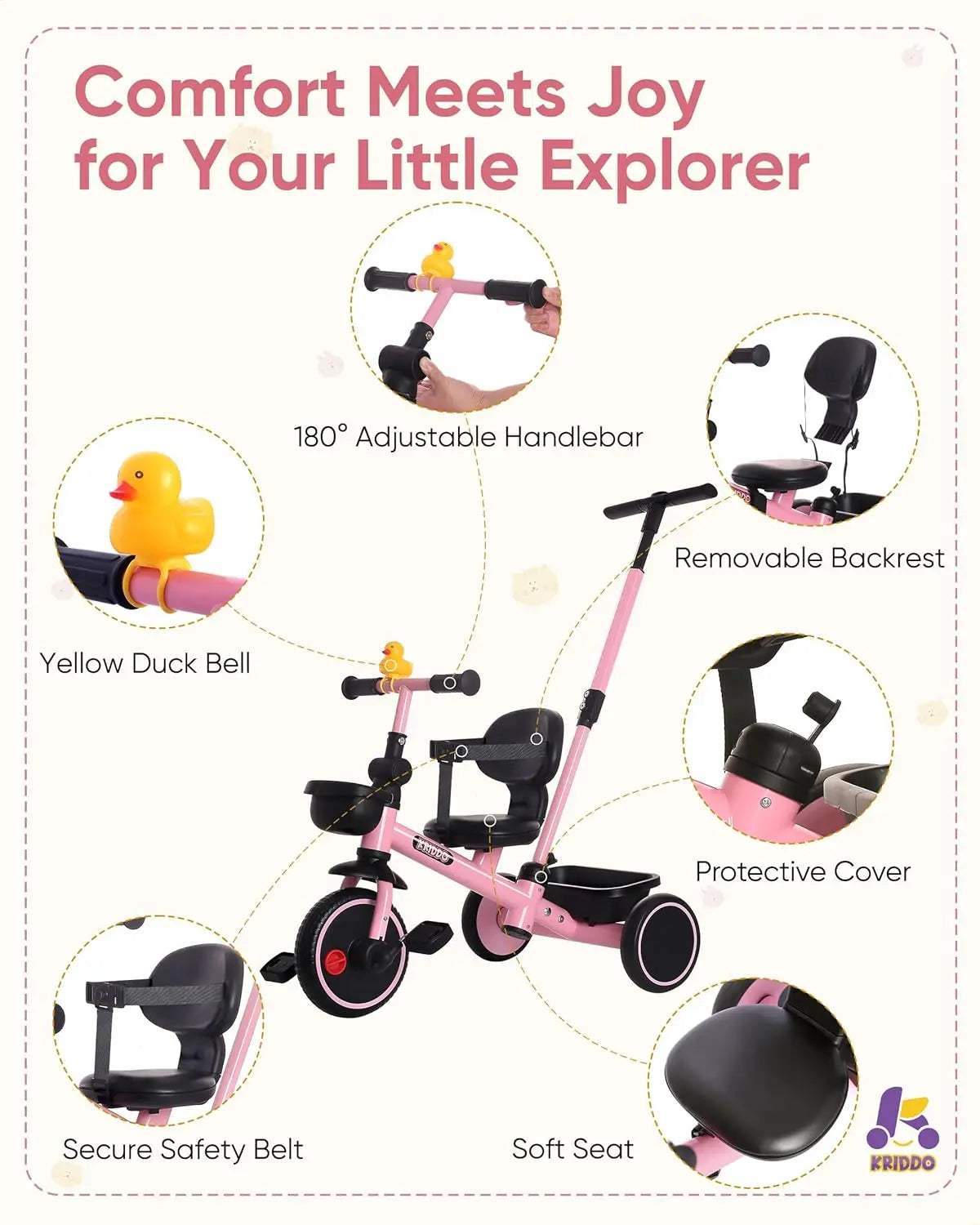 2-in-1 Toddler Tricycle With Adjustable Handlebar And Parent Steering