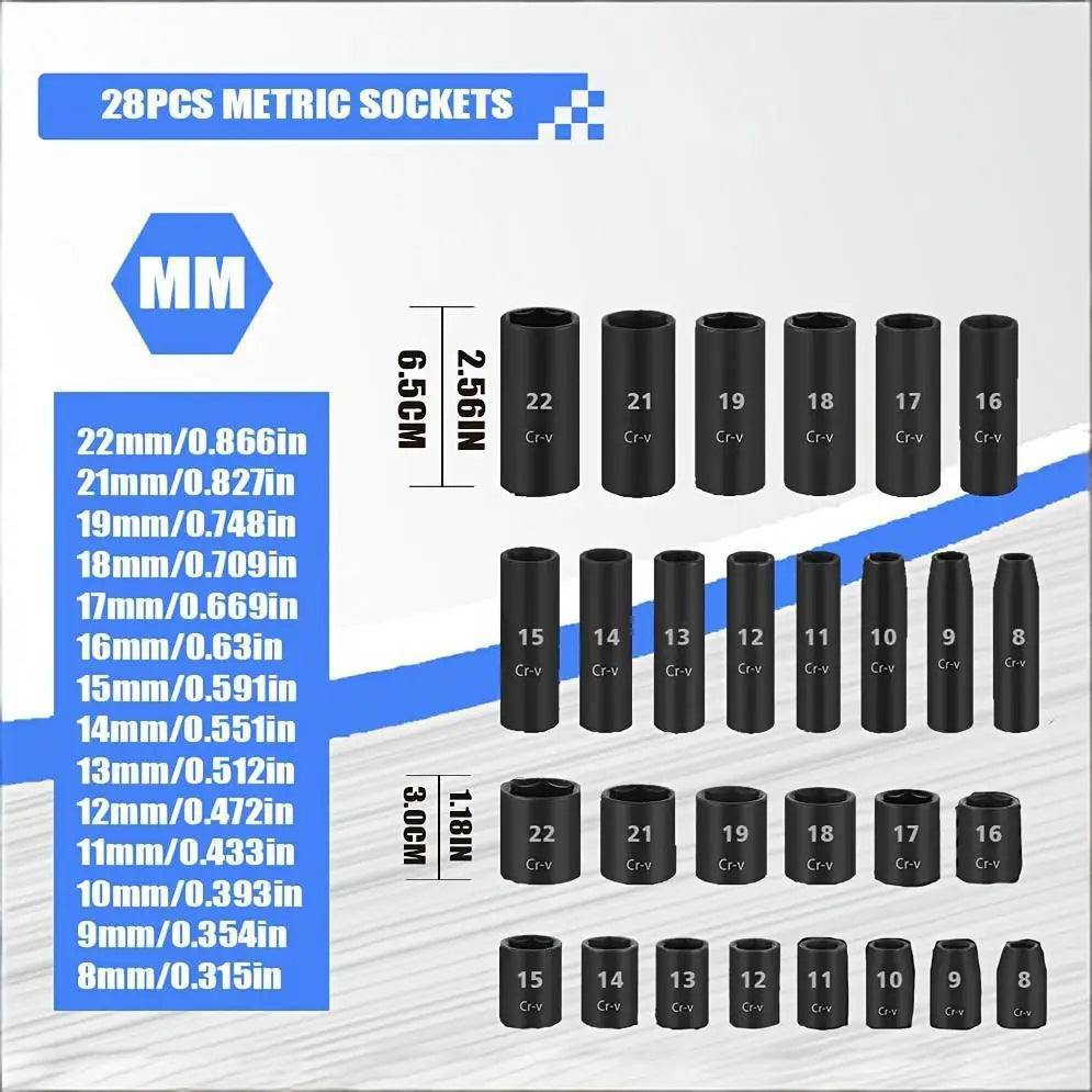 50-piece 3/8in drive socket set SAE & metric, chrome vanadium impact sockets with extension bar by S And B Enterprise