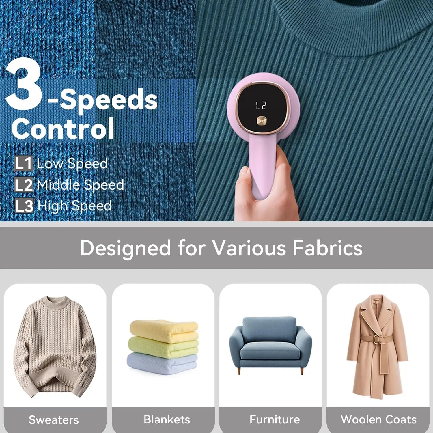 Rechargeable Fabric Shaver: 6-Blade, 3 Speeds, LED Display, Portable Lint Remover for Clothes, Sweaters, Furniture by S And B Enterprise