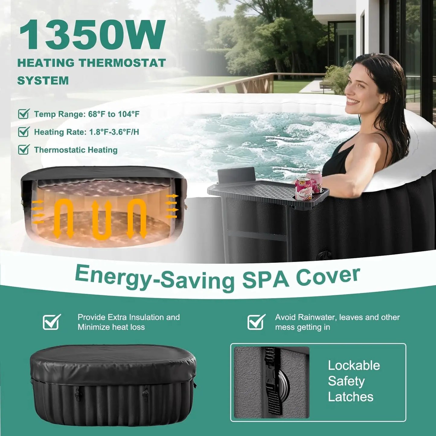 Inflatable Hot Tub With 100 Bubble Jets Portable Spa