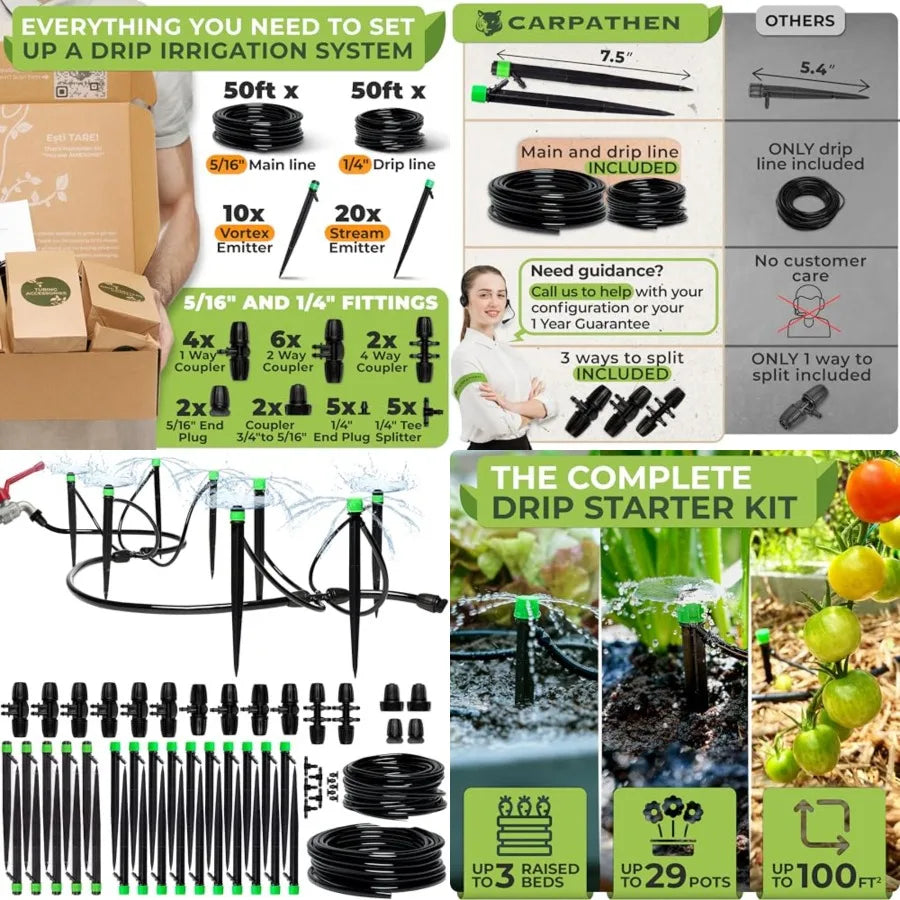 Drip Irrigation System Kit Premium Garden Watering With Adjustable Emitters