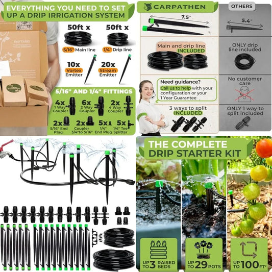 Drip Irrigation System Kit Premium Garden Watering With Adjustable Emitters