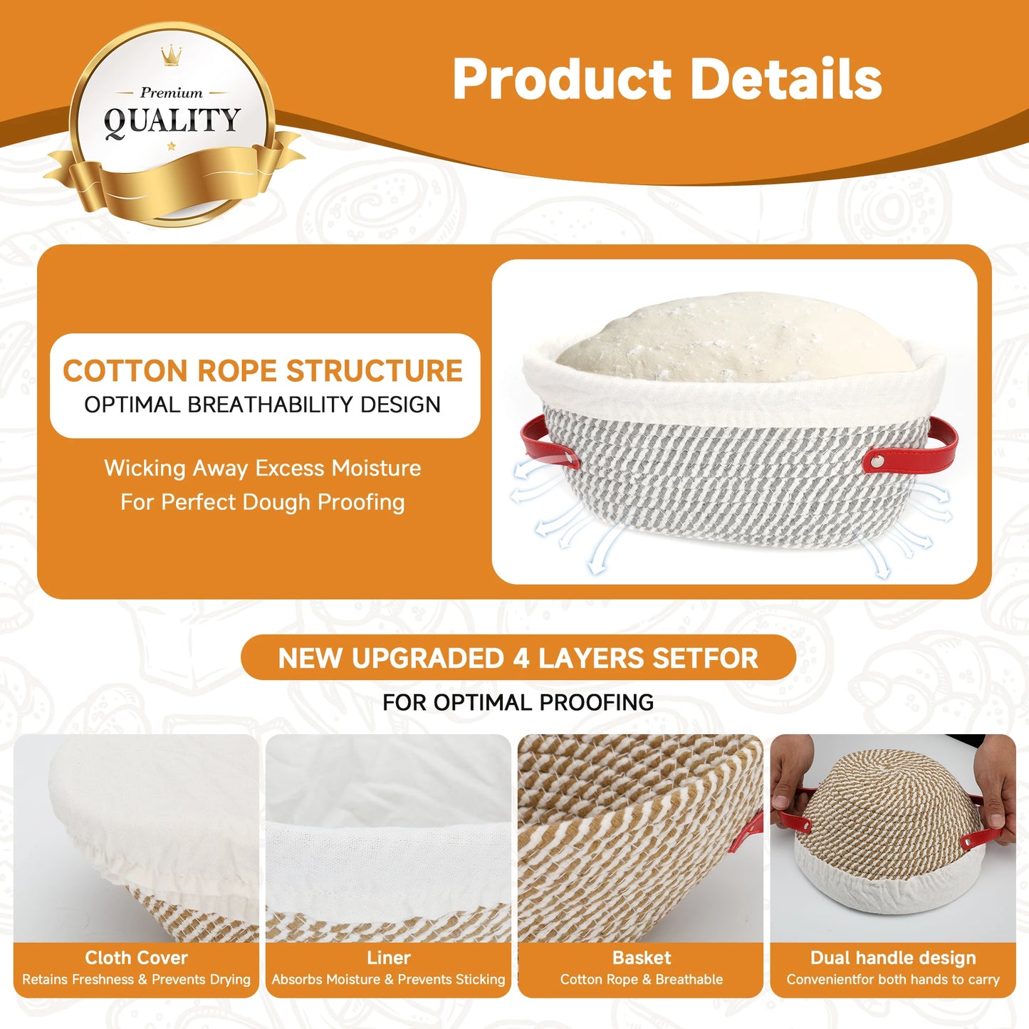 17-piece bread proofing basket set by S And B Enterprise, beige includes 9in round, 10in oval bannetons with bread lame