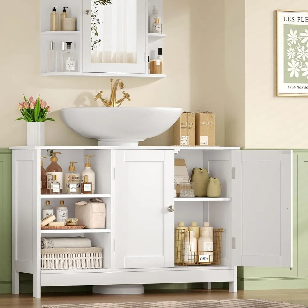 Under Sink Storage Cabinet With 2 Doors And Adjustable Shelves