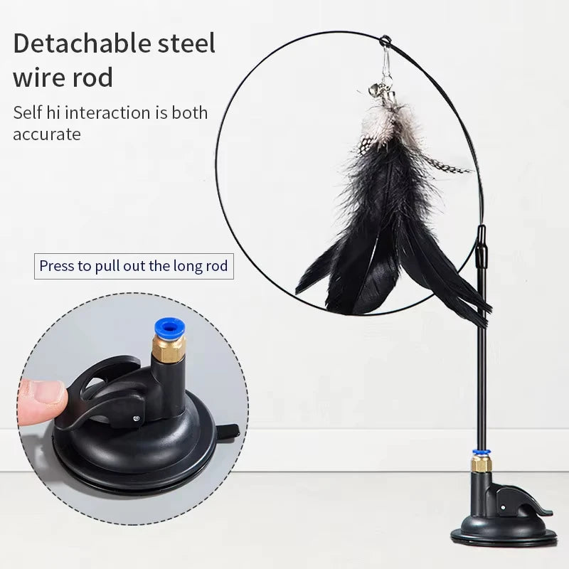 Interactive Cat Toy Handfree Cat Stick Kitten Playing Teaser Wand Toy Suction Cup Feather Wand Pet Supplies Simulation Feather by S And B Enterprise