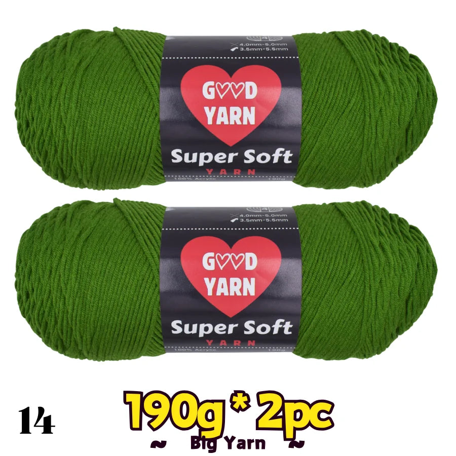 Good Yarn velvet yarn, two green balls, 400g total, soft thick yarn for crochet and knitting.
