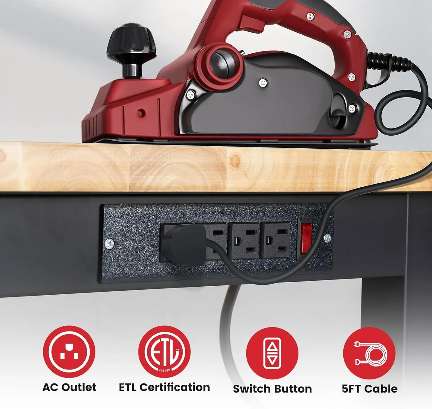 Adjustable Height Workbench With Storage Pegboard And Power Outlets