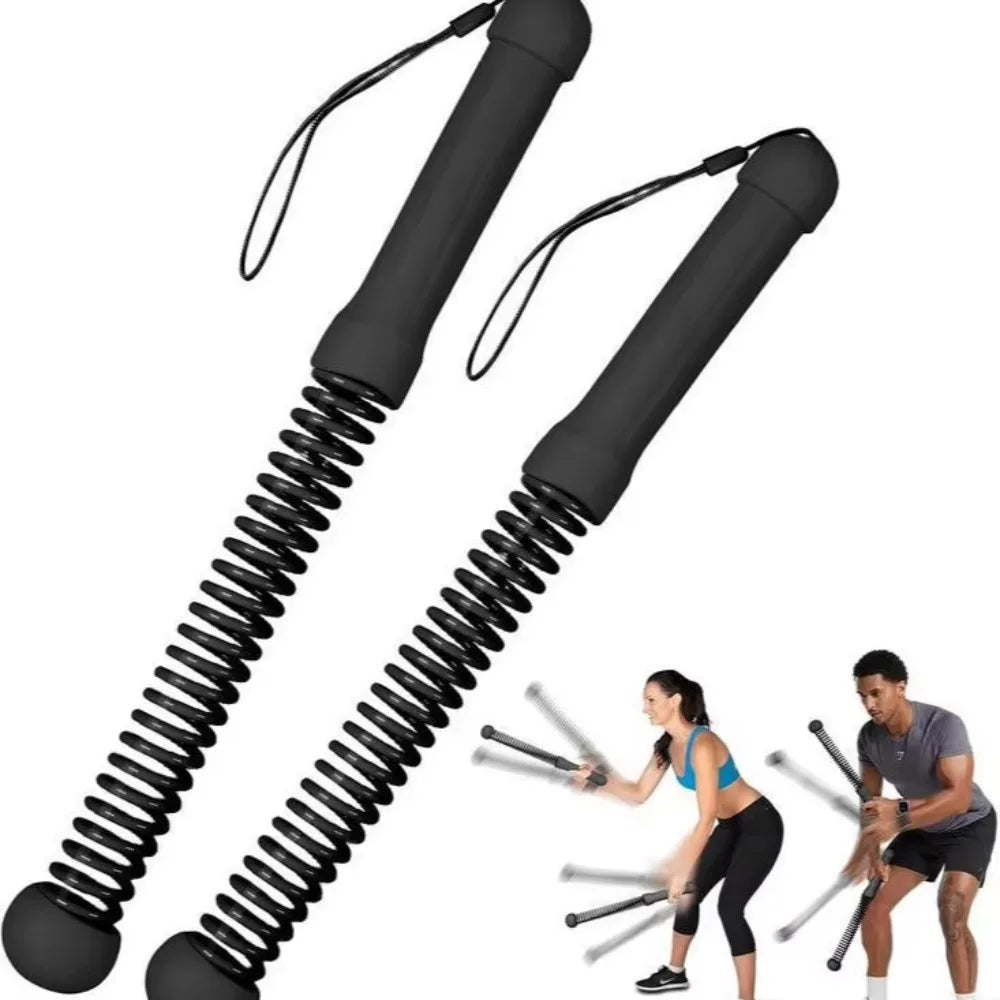 Two black cordless weighted battle rope handles by S And B Enterprise for home gym workouts