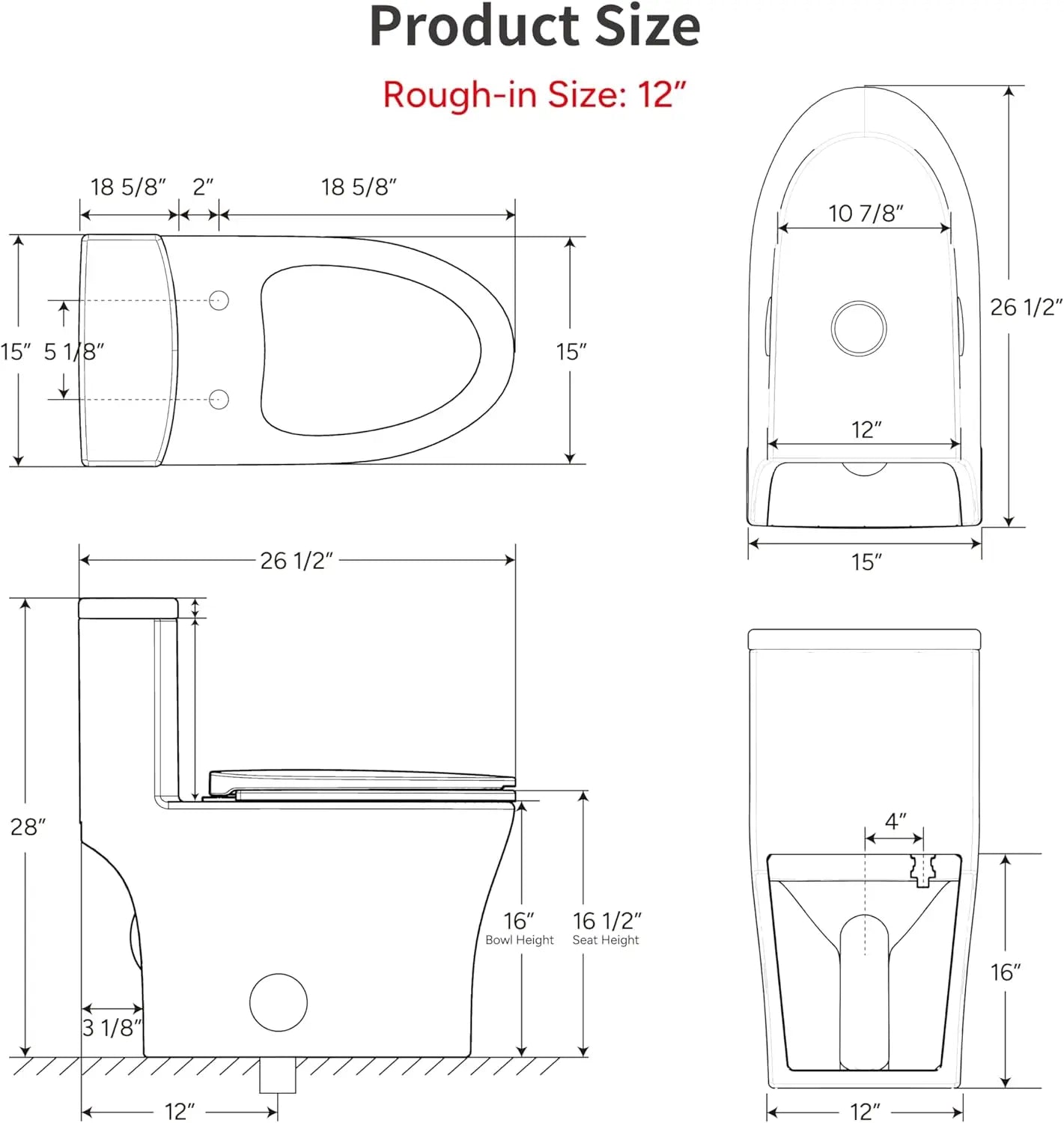KE KING One Piece Toilet With Powerful Flush 1.28 GPF
