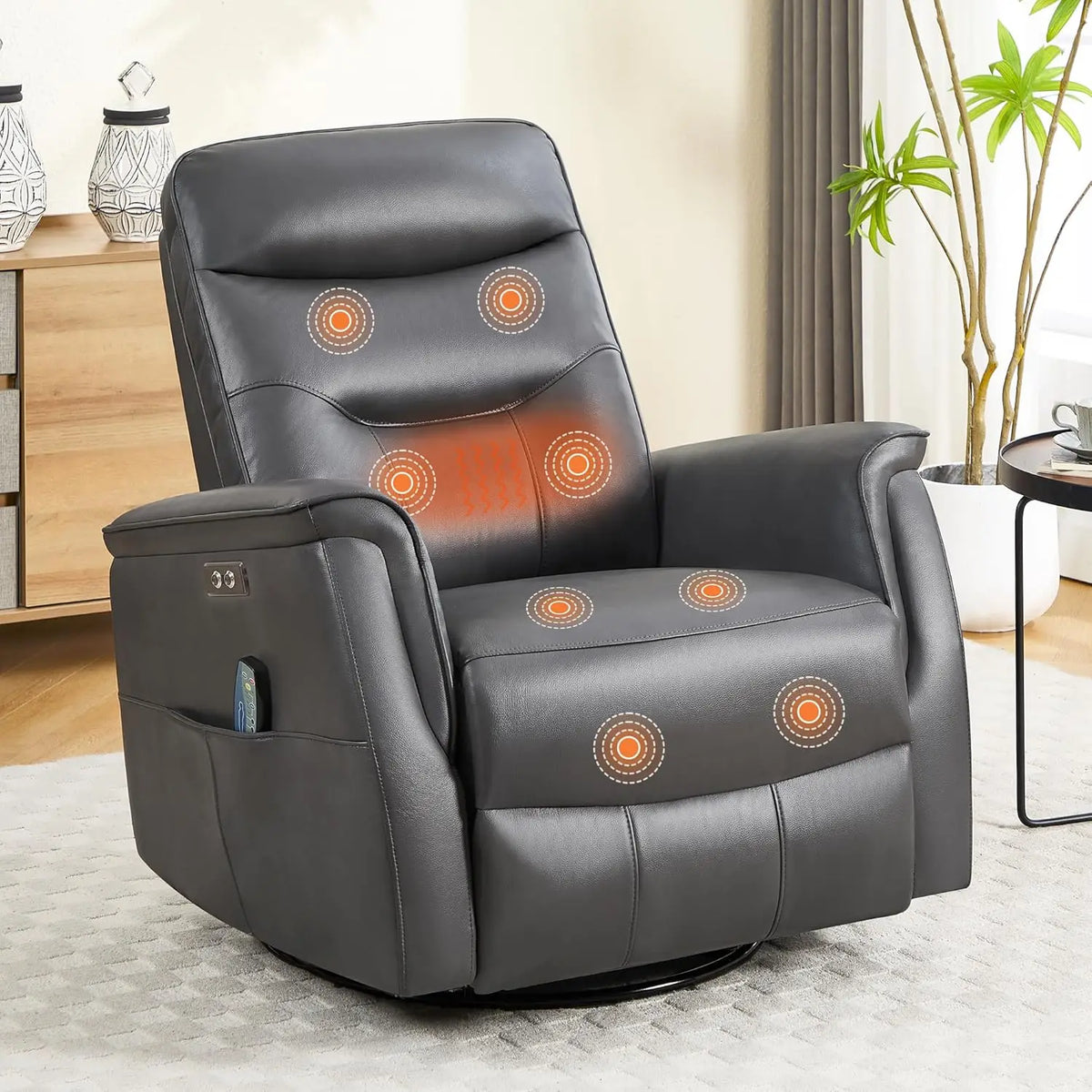 Power Massage Heat Swivel Rocker Recliner Chair w/USB, Nursery Living Room Oversized, Customized