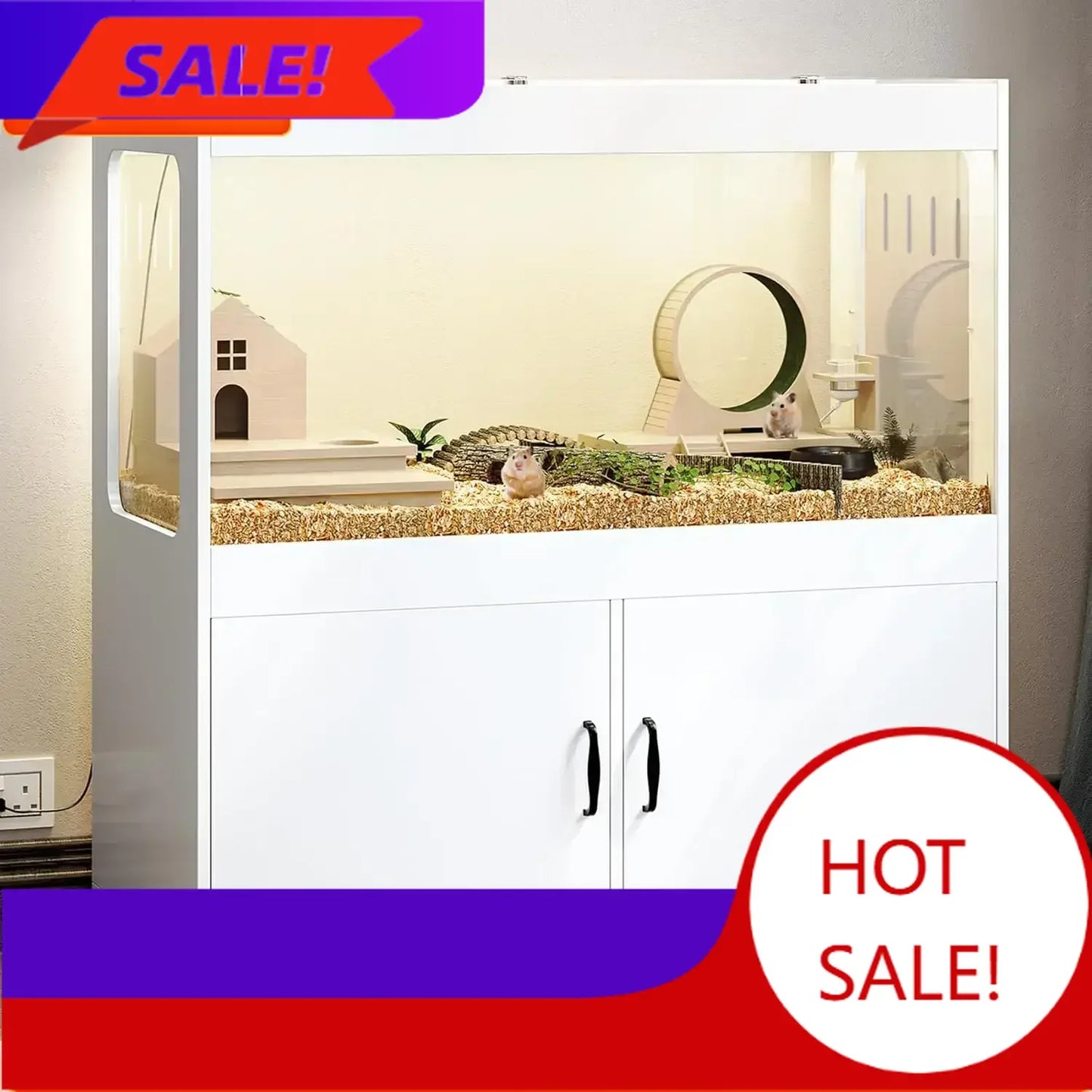 Hamster Cage Cabinet With Storage And LED Lighting