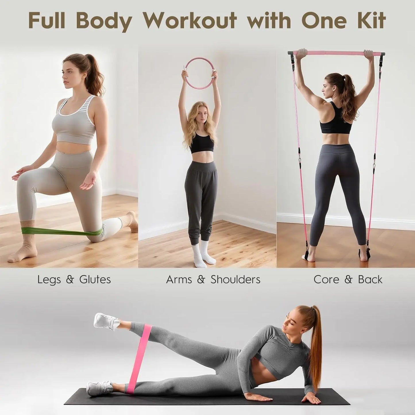 9-Piece Home Pilates Kit for Beginners With Ring Bar Ball And Bands