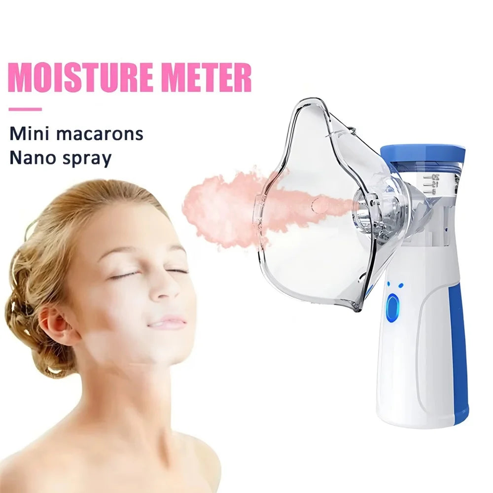Revitalize 2-in-1 facial steamer and humidifier with water tank, white and blue device with clear mask