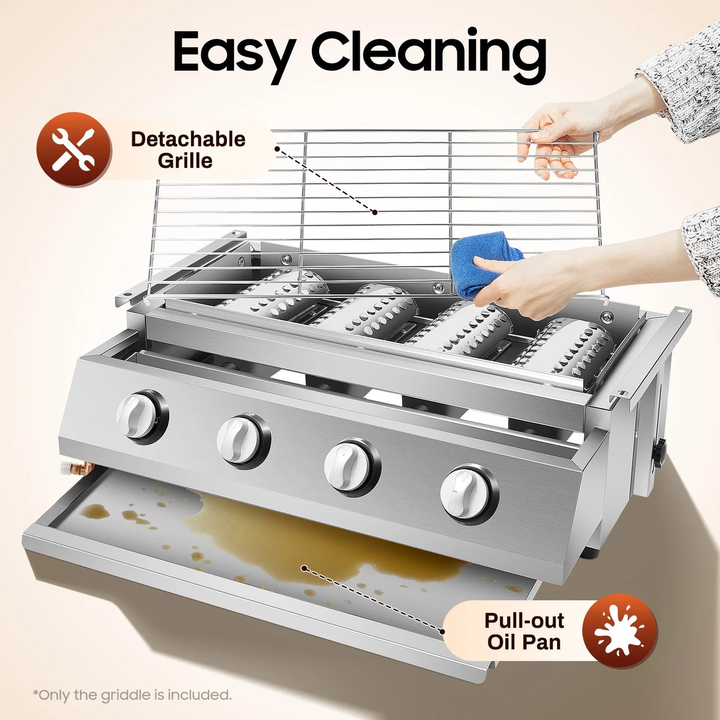 Four-Burner Propane Gas Grill Stainless Steel Portable BBQ Grill
