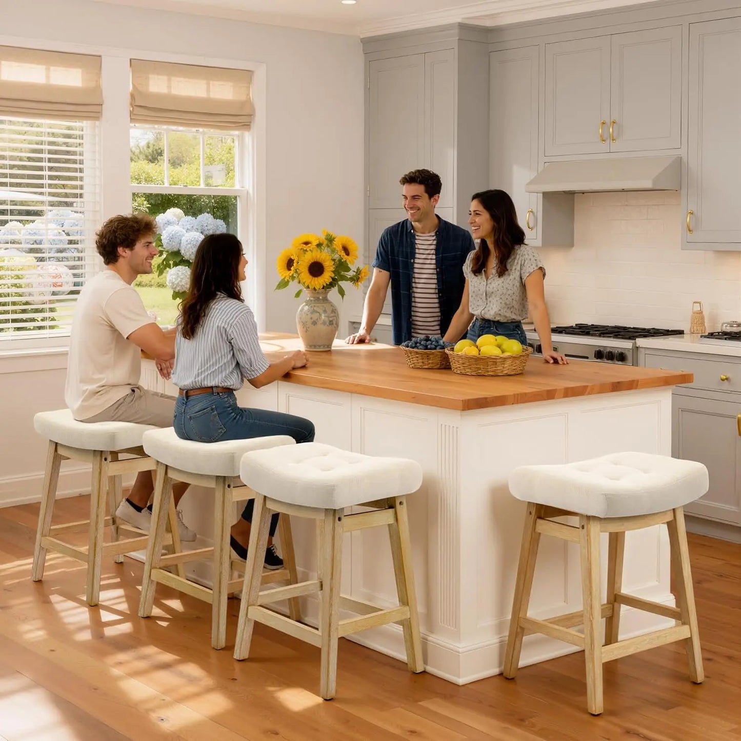 Counter Height Bar Stools Set of 3 for Kitchen Counter, Backless Farmhouse Island Short Barstools No Back with, Customized by S And B Enterprise