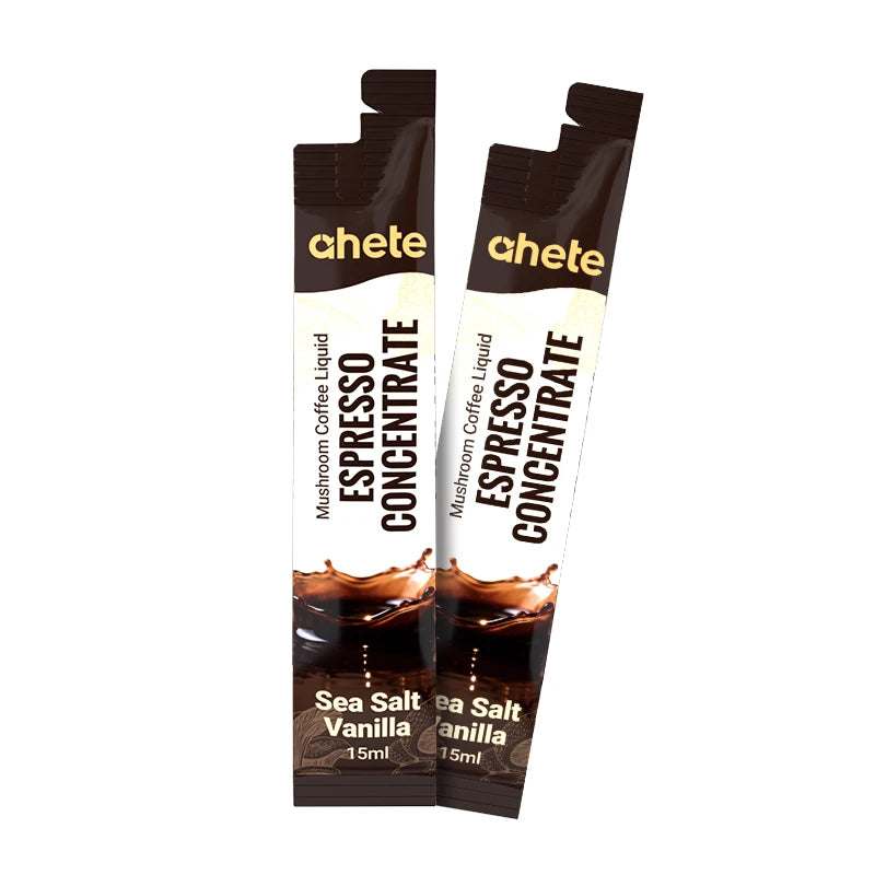 AHETE Mushroom Coffee Liquid Espresso Concentrate sachets, Sea Salt Vanilla, 15ml, S And B Enterprise, two sachets