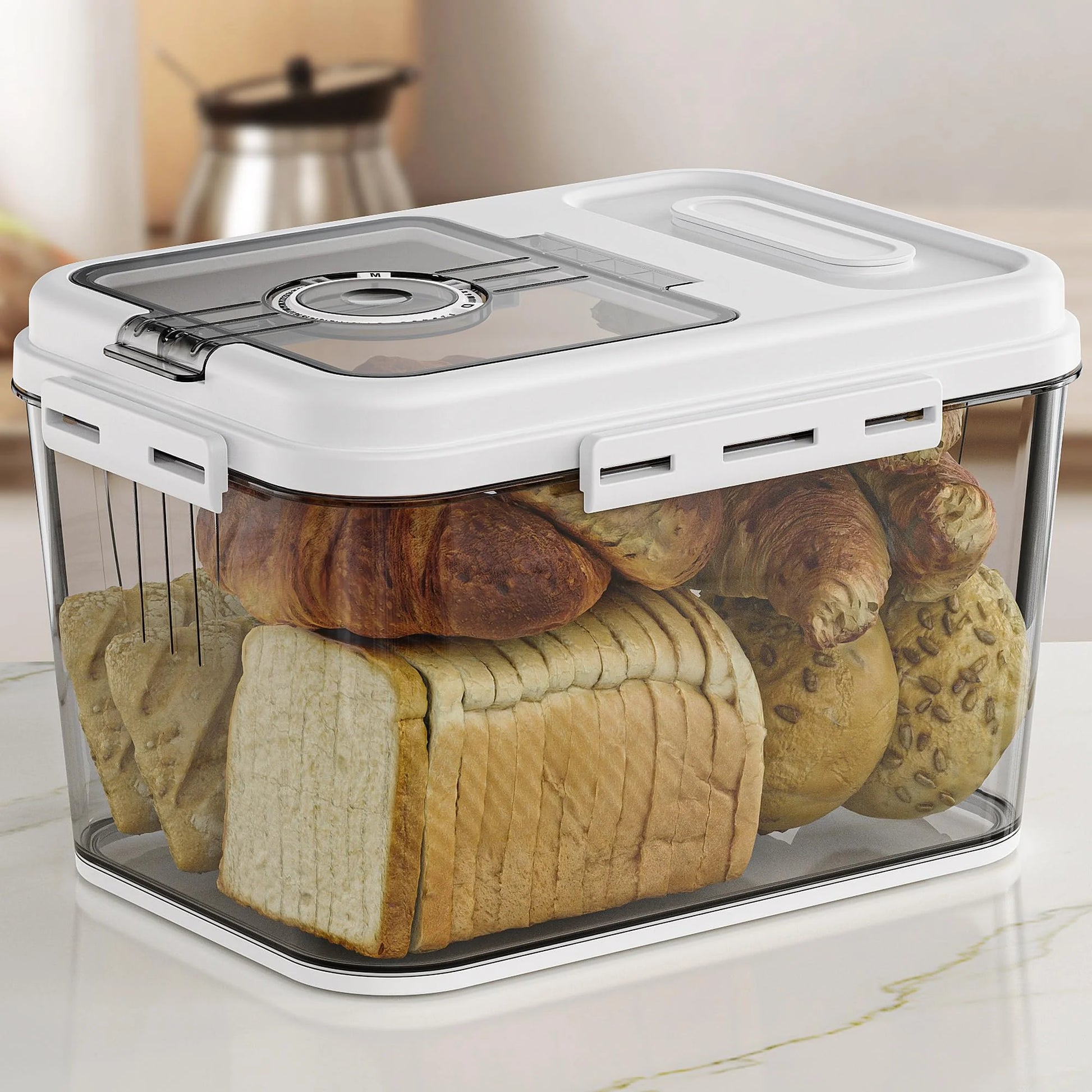 Bread Box For Kitchen Countertop, Airtight Bread Storage Container, Time Recording Bread Keeper with Lid,Bread Storage For Homemade Breads, Toast, And Cookies, White Bread Holder. by S And B Enterprise