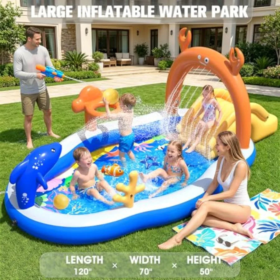 Backyard Inflatable Toddler Pool With Water Slide Sprinkler by S And B Enterprise