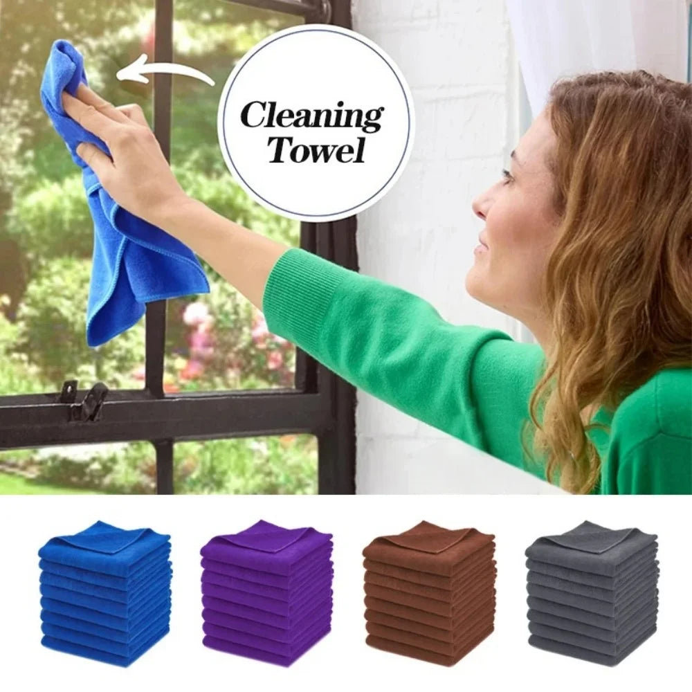 8pcs large microfiber cleaning cloths by S And B Enterprise in blue, purple, brown, and gray