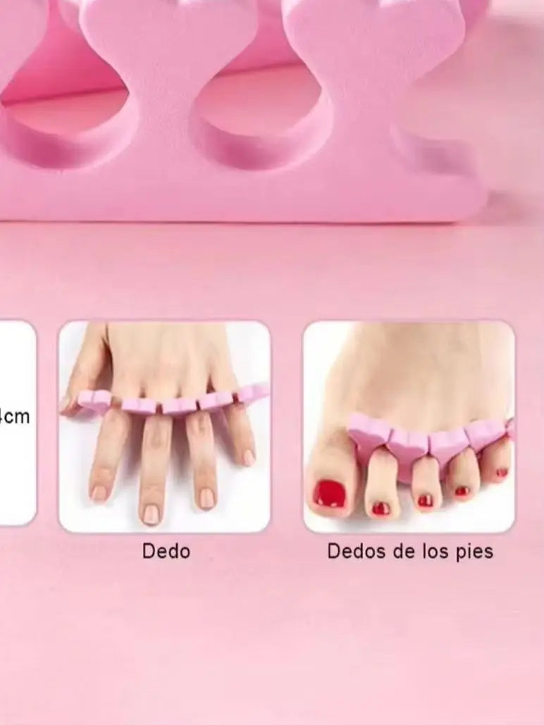 Professional gel nail kit components with pink silicone finger and toe separators