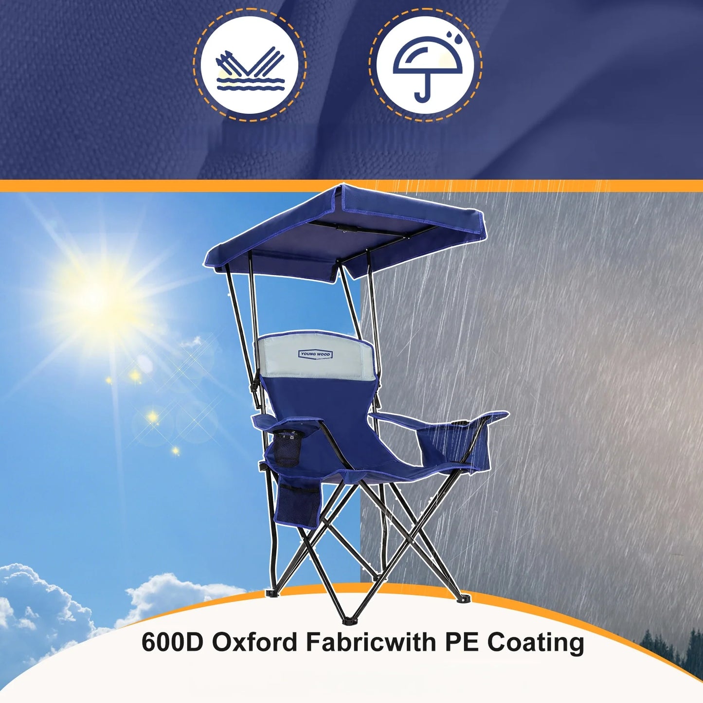 GERC Foldable Camping Chair With Sun Shade, Cooler Bag And Cup Holder Pocket by S And B Enterprise
