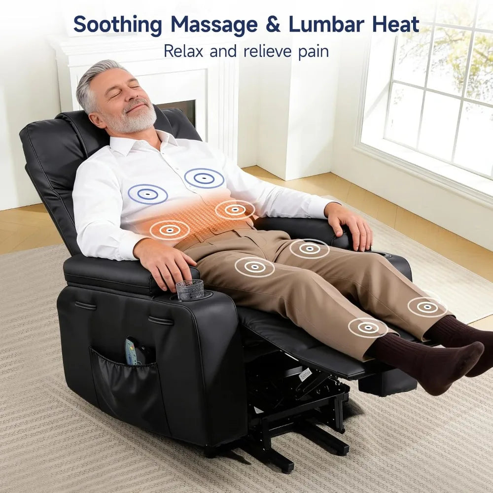 Power Lift Recliner Chair for Elderly with Massage & Heat, PU Leather Electric Recliner USB Port, 160° Recline, Remote