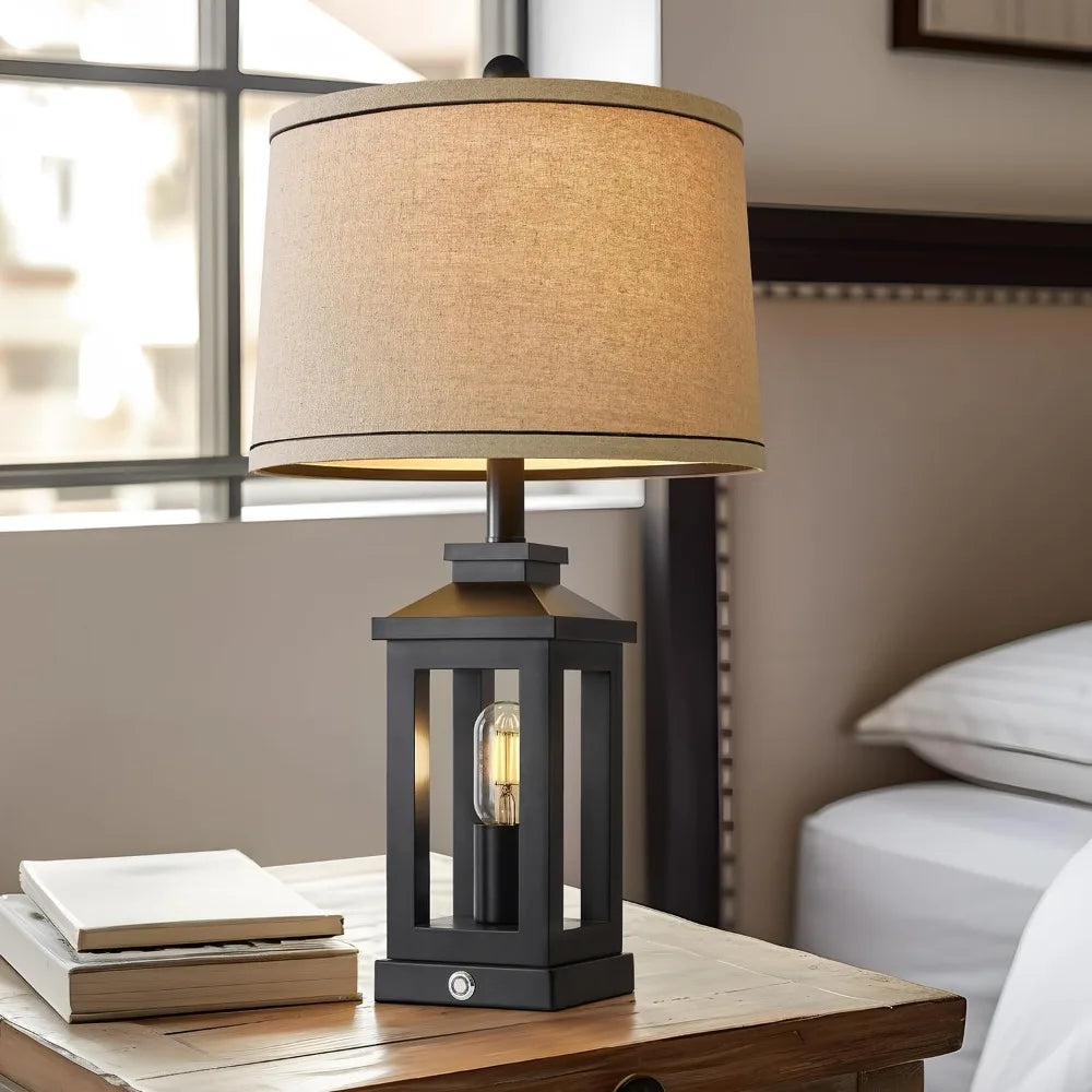 23.75" Retro Farmhouse Black Table Lamp with Touch Control, USB C+A Ports, 2 Light Sources for Bedroom Living Room by S And B Enterprise