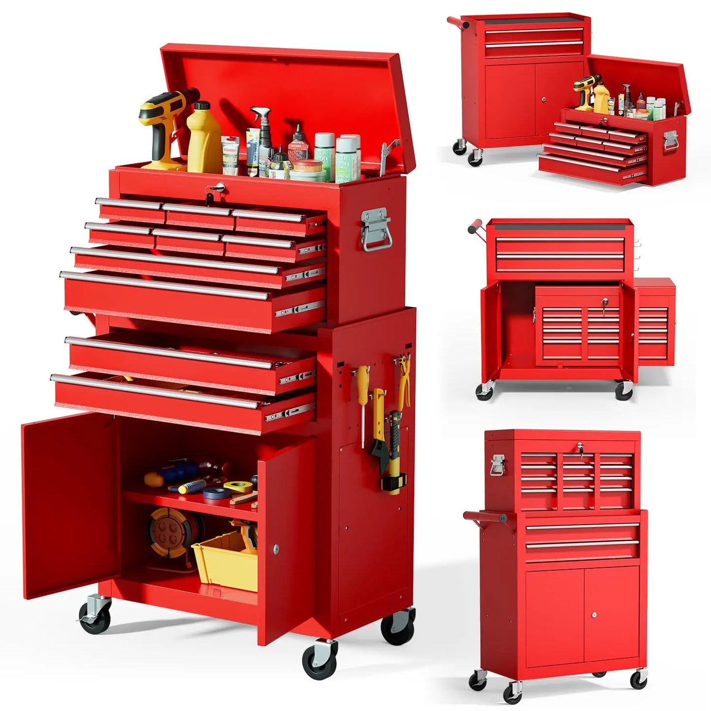 10-Drawer Rolling Tool Chest With Detachable Top Cabinet