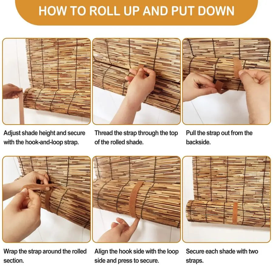 XMSJ Bamboo Outdoor Roll Up Reed Blinds Cordless 2 Pcs