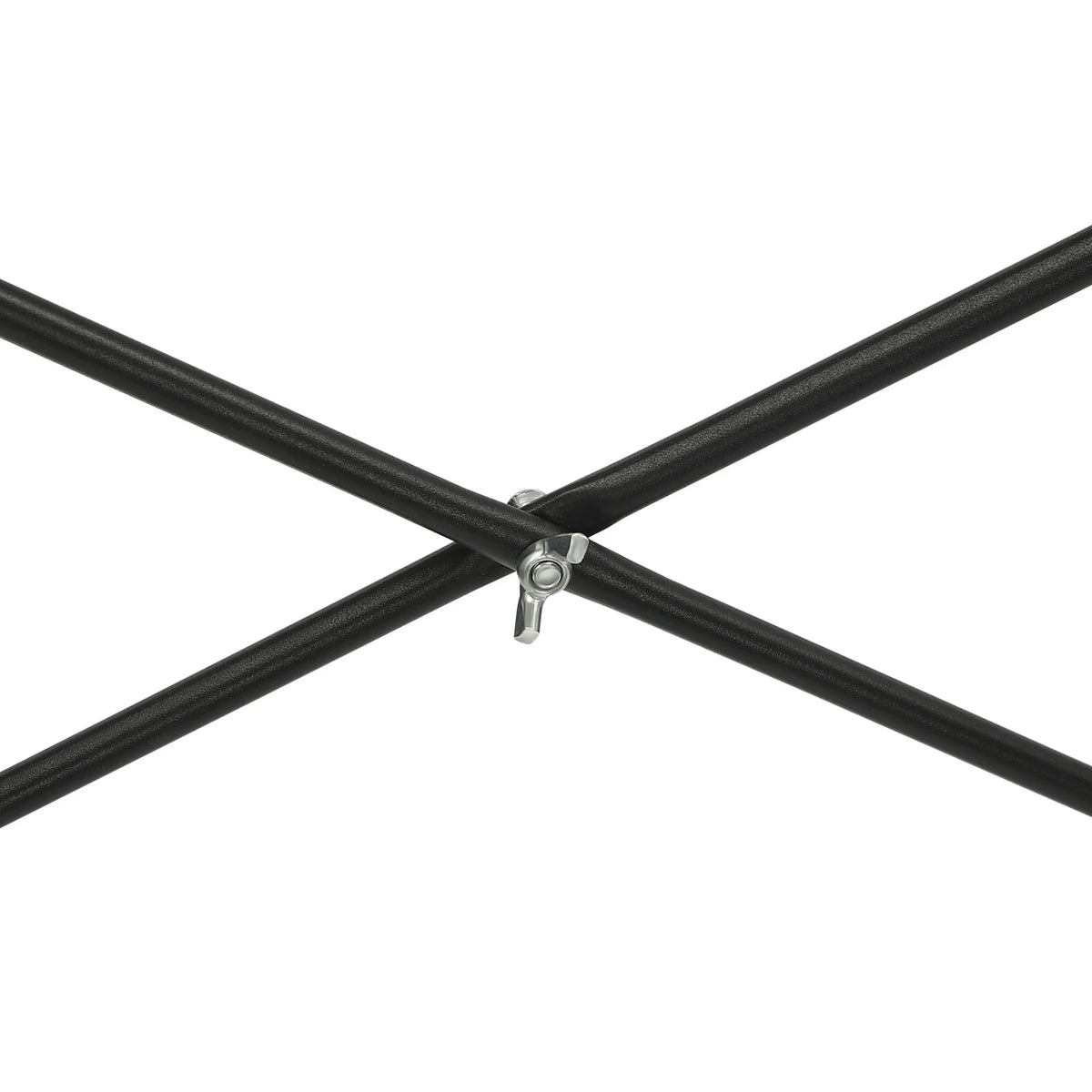 Over washing machine storage shelf frame, black metal cross bars with silver connector clamp, S And B Enterprise