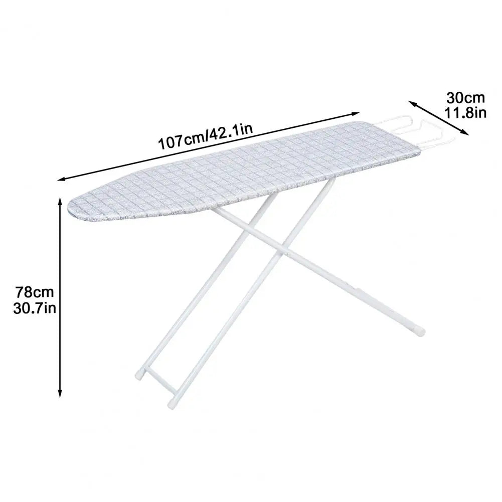 Full-size folding ironing board, 42in, blue plaid cover, height-adjustable, non-slip legs, S And B Enterprise