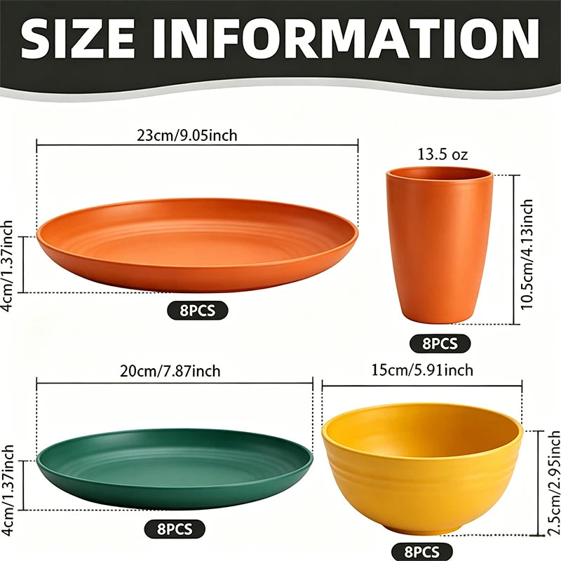 Wheat Straw Dinnerware Set For Eight Unbreakable Microwave Safe by S And B Enterprise