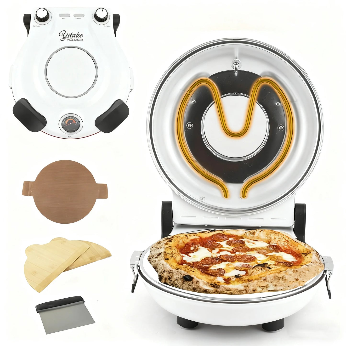 YIBAKE Marble Stone Indoor Electric Pizza Oven Dual Temp Control