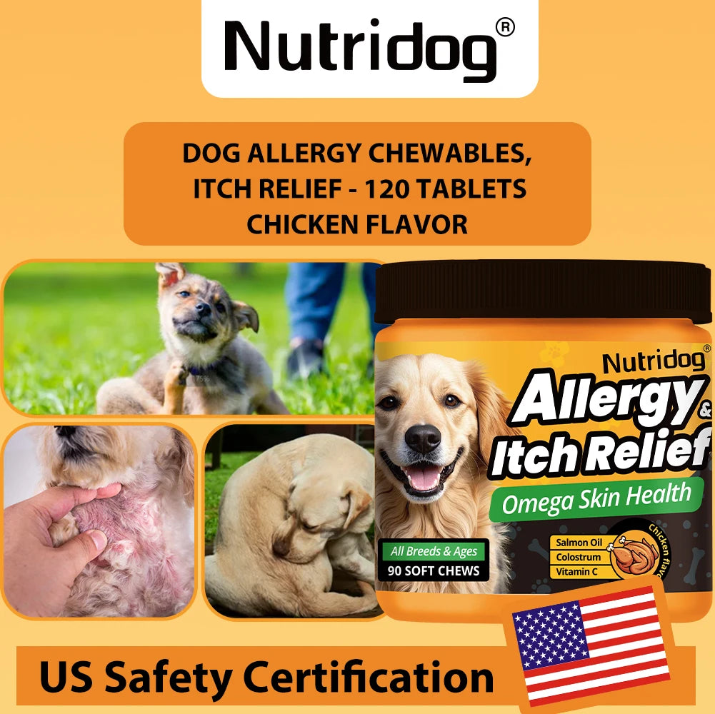 Nutridog Allergy Relief Dog Chews Omega 3 Vitamin C Support by S And B Enterprise