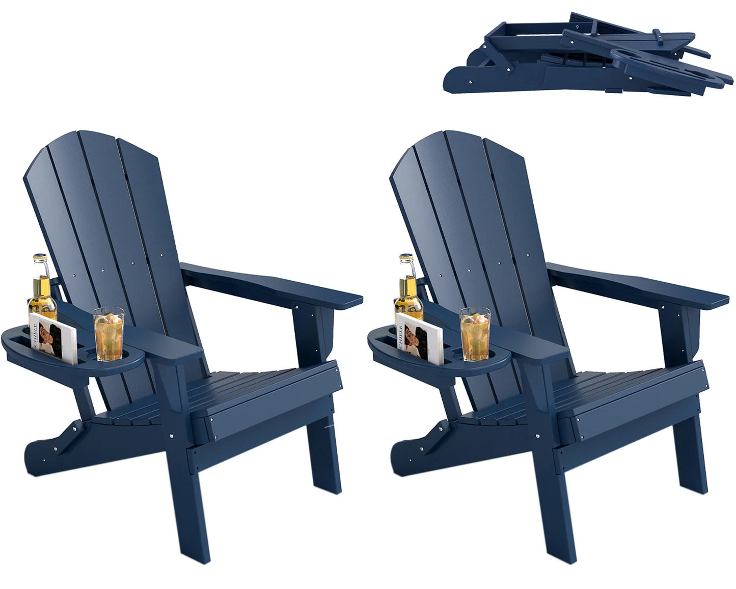 FOOWIN Folding Adirondack Chair With Cup Holder Outdoor by S And B Enterprise