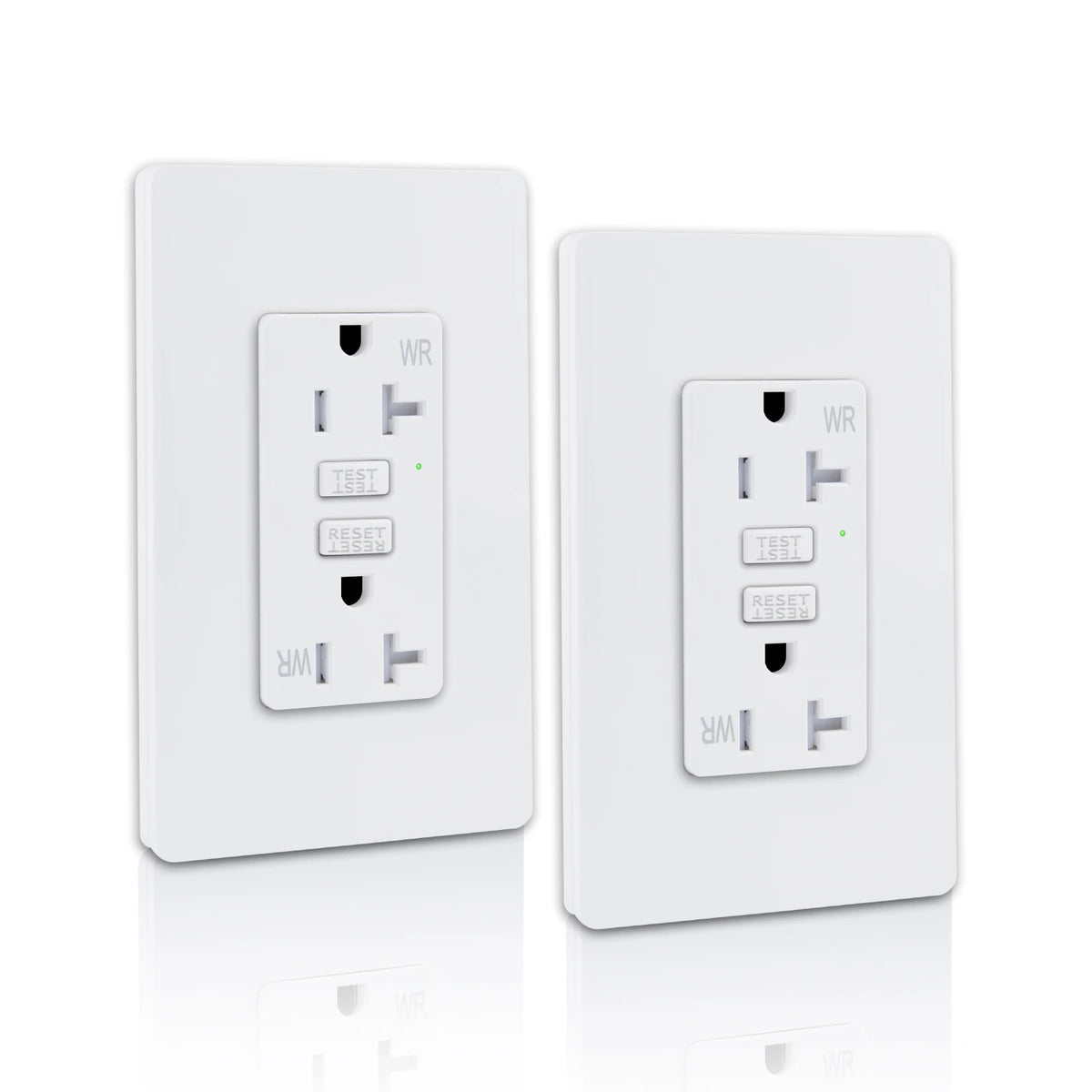 Two white GFCI receptacle wall plates with LED indicator, 15/20A, suitable for home or office, by S And B Enterprise