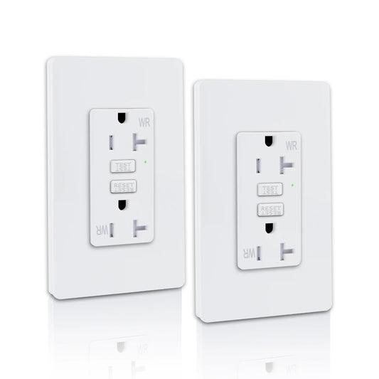 Two white GFCI receptacle wall plates with LED indicator, 15/20A, suitable for home or office, by S And B Enterprise
