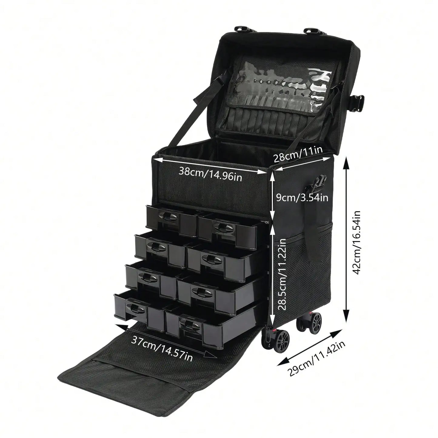Rolling Makeup Case 8 Removable Drawers And 360 Degree Wheels