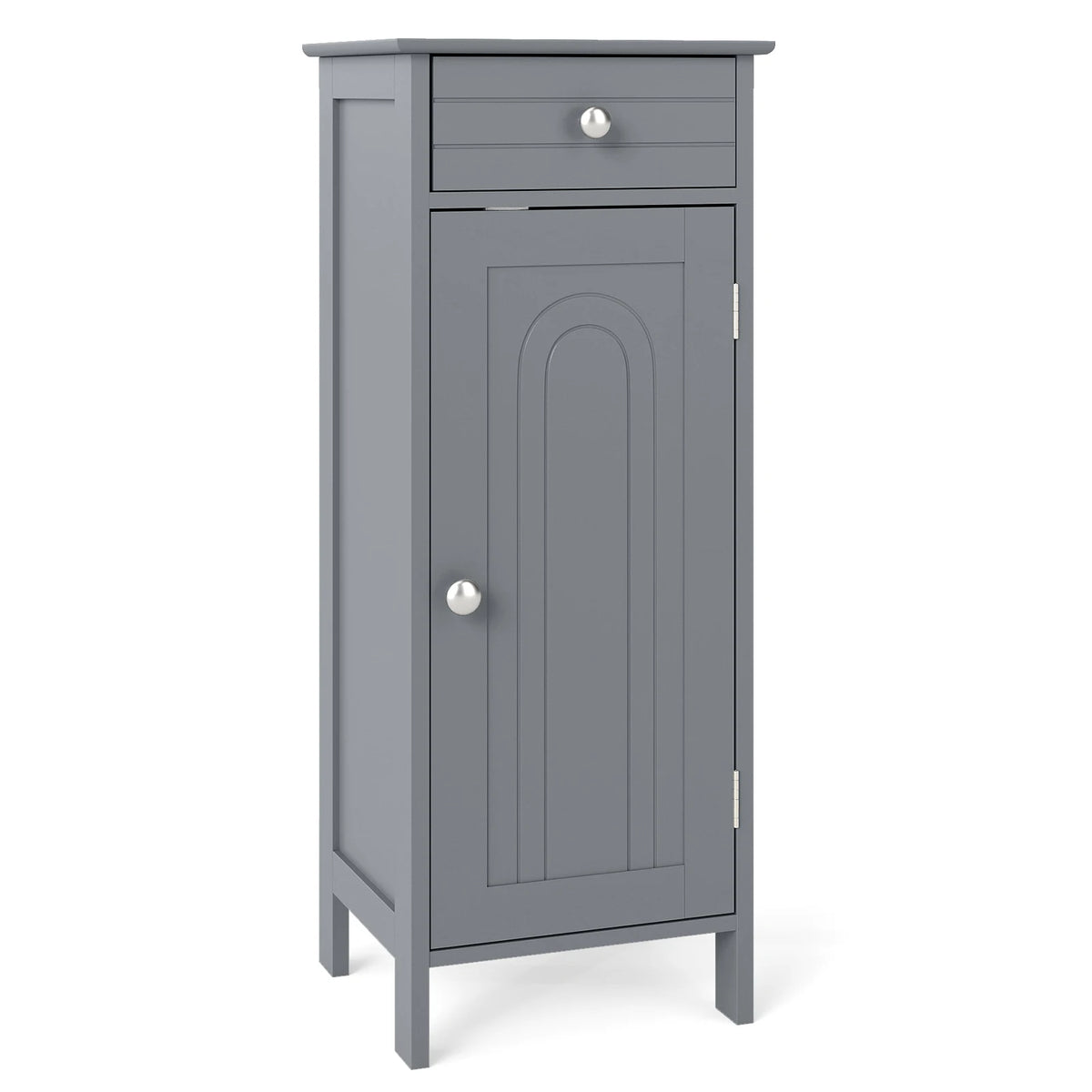 Costway bathroom floor cabinet storage organizer, freestanding gray with silver knobs