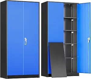 Metal Storage Cabinet With Locking Doors And Adjustable Shelves